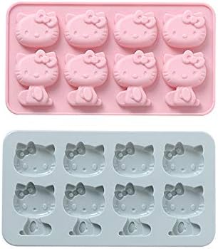 8 Cups 2 pack Hello Kitty Silicone Fondant Cake Mold,ice mold,Chocolate tray for Sugarcraft, Birthday Cake Decoration, Gum paste Icing, Candy Chocolate Cupcake Topper Decorating and DIY Baking Tools