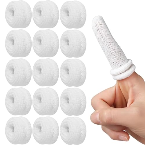 Finger Bandage, 20 Pcs White Finger Cots Thumb Bandage, Finger Bandages Tubular Finger Stall Tubular Bandages for Work Kitchen Finger Protection Gloves Cotton Finger Cover