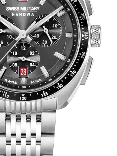 Image of Swiss Military Hanowa SMWGI0003302 Greyhound Chrono - Swiss Made Round Cool Grey Chronograph - Watch for Men