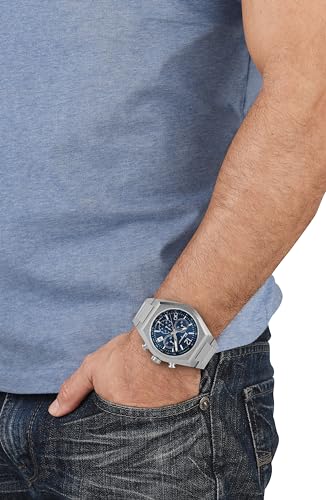 Tonneau Chrono Collection Luxury Mens Watch Timepieces with a Silver Strap Featuring a Stainless Steel Case and a Blue Dial4