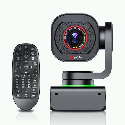 Angetube TrackCam, 4K Webcam for PC, AI Tracking PTZ Streaming Web Camera with Remote, USB 3.0, Gesture Control, HDR, Microphones, TOF Autofocus 1080P 60FPS for Desktop Computer/Laptop/Video Call