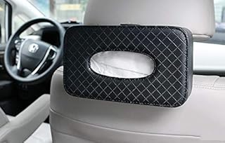 KolorFish Headrest Car Tissue Holder, Car Back Seat Hanging Tissue Holder with PU Leather, Tissue Box Holder (Tissues Included) Black