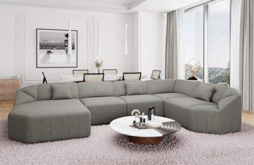 Wohnlandschaft Cabrera U Form Stoffsofa Sofa in Strukturstoff Designersofa Webstoff (Dunkelgrau, Ottomane Links)