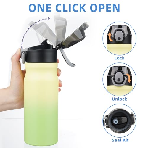 Image of BJPKPK 18 oz Water Bottle with Straw & Handle, Insulated Stainless Flask | Leak Proof Locking Lid, Thermal, Double Wall Vacuum, Keeps Hot /Cold, BPA Free, Dishwasher Safe, Travel & Sports, Lime