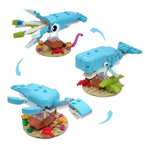 3 in 1 Ocean & Dinosaur Building Set, Compatible with Lego 630 Accessory, Brachiosaurus, Sperm Whale & Squid Models, Build 3 Animal in 1 Set, Gift for Birthday, 138Pcs