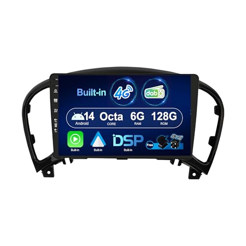 SXAUTO『Built-in 4G Dab』Android 14-6G+128G Autoradio para Nissan Juke J15 / YF15 Infiniti ESQ (2010-2019) - CarPlay/Android Auto - Cámara + Mic - Dual Band WiFi Volante 360-CAM DSP - QLED 9 Pulgada