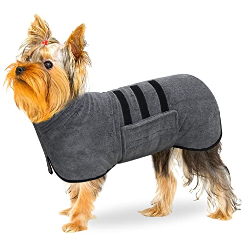 BASVII Hundebademantel aus Mikrofaser, Bademantel Hund Extra SaugfäHig und Schnell Trocknendes mit Klettverschluss und Verstellbarem Schrumpfband, für Große Mittel und Kleine Hunde