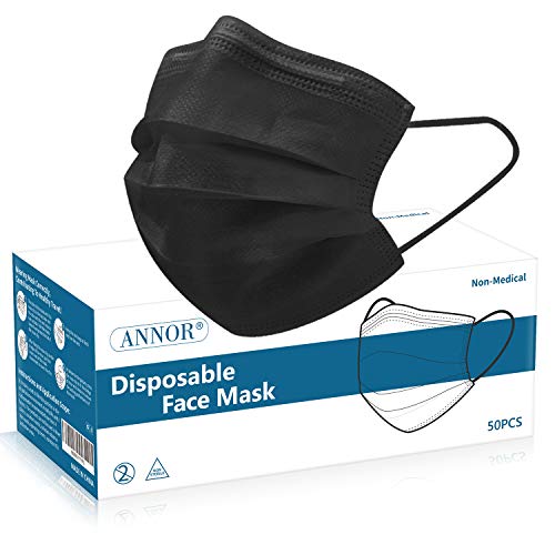 Black Face Mask Black Disposable Face Mask Black Disposable Masks Daily Protection Mask with Filter Layer and Knitted Earloops Black Face Masks Pack of 50