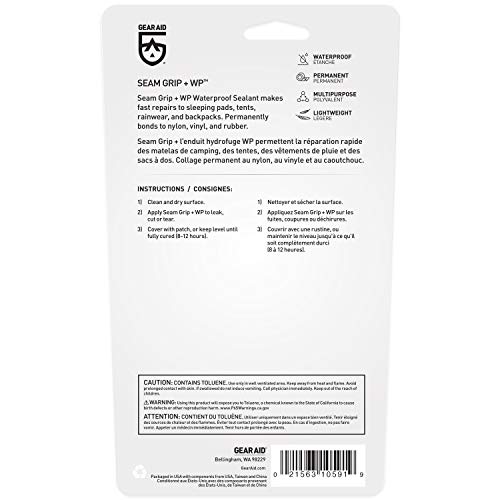 GEAR AID Nylon Tent and Sleeping Pad Repair Kit, includes repair patches and Seam Grip WP glue, .25oz (10591)