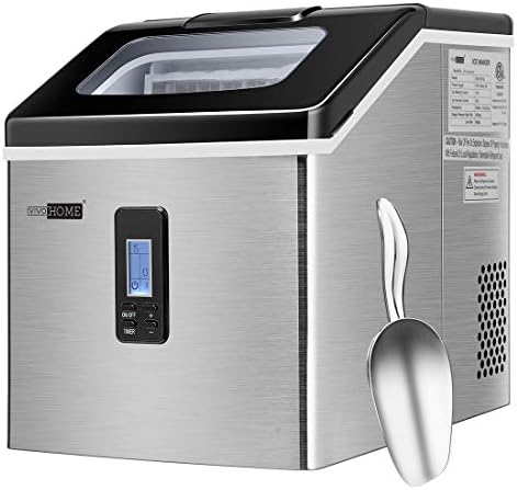 Amazon Com Vivohome Electric Portable Compact Countertop Automatic Square Ice Cube Maker Machine With Scoop 40lbs Day Silver Appliances