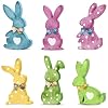 Thinkday 6 Pcs Easter Bunny Wooden Signs Bunny Decor Easter Tabletop Decor Rabbit Shape Table Sign with Jute Rope and Hairball Tail Freestanding Easter Table Decorations