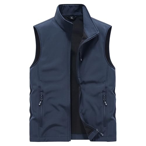 ZDJSWJ - ZDJSWJ Hommes Coupe - Vent Laine doublée Gilet Gilet léger Hommes extérieur Softshell sans Manches Gilet de Golf, Bleu, XL