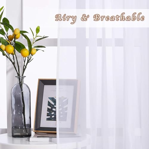 Image of NICETOWN White Sheer 48 inch Curtains, Grommet Short Curtains Airy Voile Textured Soft and Lightweight Half Window Treatments for Bedroom /Cafe, W42 x L48, 2 Panels