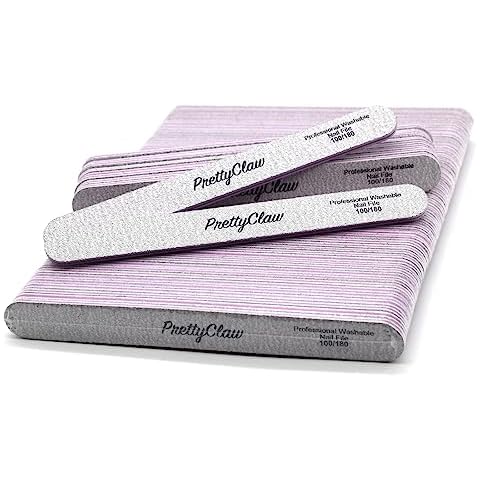 PrettyClaw | 50pc Professional Nail File 100/180 Grit Zebra Acrylic Nail Files Plastic Center Double Sided Zebra Emery Board for Nails Washable 7 inch Nail File Cover