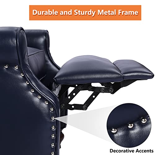 Vuyuyu Wingback Recliner Chair, Push Back Arm Chair With Heat And Massage, Pu Leather Single Sofa For Home, Living Room, Office, Bedroom(Navy Blue) #TOP6