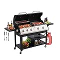 5-Burner Propane Gas Grill and Griddle Combo, Dual Zone Outdoor BBQ with 54,000 BTU 627 SQ.IN. Stainless Steel & Porcelain Cast Iron for Outdoor Cooking Kitchen, Garden, Patio Backyard Barbecue