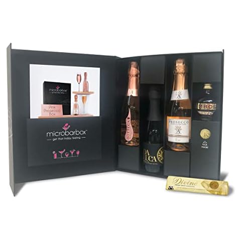 MicroBarBox Pink Prosecco Gift Set including Bottega, Galanti, Da Luca Prosecco & Chambord Black Raspberry Liqueur with Divine White Chocolate Cover