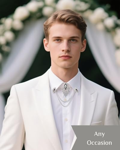 PEARLY JUN Collar Chain Pins And Button Cover Cuff Links Set Sliver Rhinestone Shirt Ties Clips for Women Men Brooch3