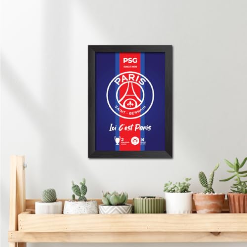 Image of TenorArts PSG Football Club Poster White Logo Laminated Photo Frame Painting with Matt Finish Black Textures(12 inches x 9inches)