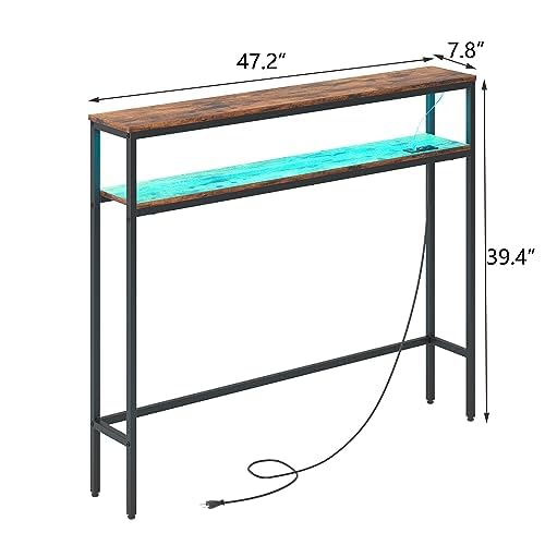Collaredeagle 47.2 Inches Console Sofa Table With Power Outlets, Narrow Entryway Table With Led Lights, Skinny Hallway Table With Shelf thumb #2