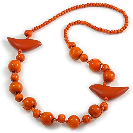 Avalaya Orange Wood Bead Bird Long Necklace - 80cm Long - Image 3