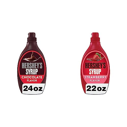 Hershey's Sundae Toppings Bundle for Sundae Bar, Two Syrup Bottles, (1) Chocolate 24 oz and (1) Strawberry 22 oz