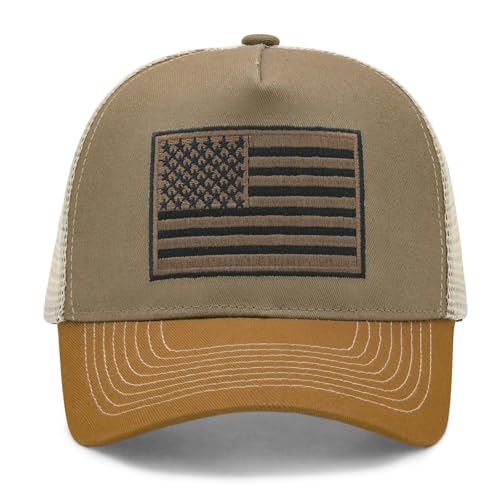 Image of American Flag Trucker Hat for Men Women, Adjustable Snapback Mesh USA Flag Baseball Cap