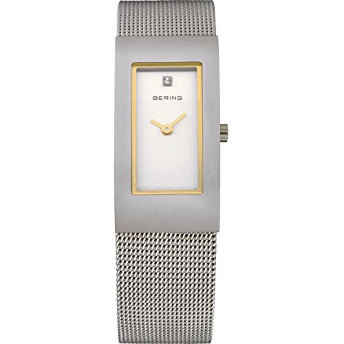 BERING Damen Quarz Uhr | Armbanduhr 17 mm silbernes Edelstahlgehäuse und weißes Zifferblatt | Milanaisearmband | Saphierglas | 5 ATM | 10817-004