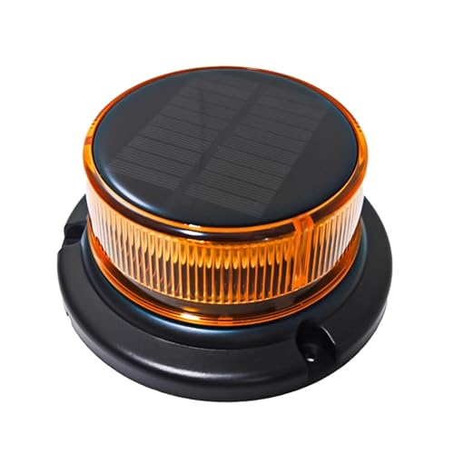 ASTRAGALUS Amber Solar LED Strobe Warning Beacon Light, USB Rechargeable, Magnetic & Suction Cup Mount, Flashing and Rotating Modes, IP65 Waterproof Safety Light for Trucks Forklifts (Night Use)