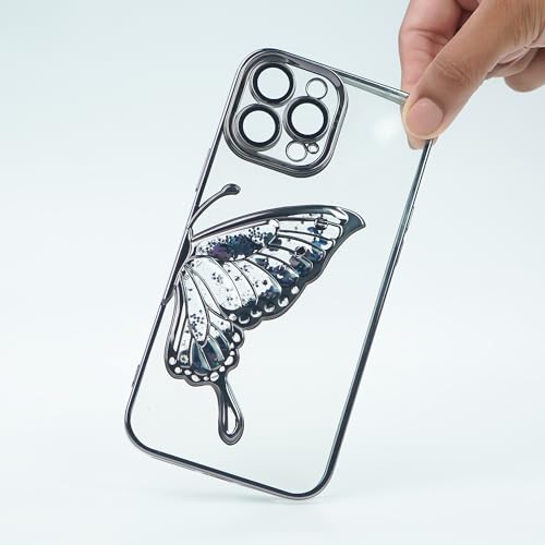 Image of PEEPERLY Back Cover Case for iPhone 14 Pro Max Scratch Resistant Anti-Slip TPU Shockproof Protective Durable Glowing Butterfly Transparent Case for Girls & Women(Black)