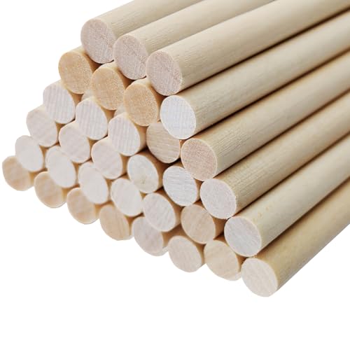Lot de 40 baguettes en bois rondes et naturelles - Baguettes en bois massif - Pour bricolage,...
