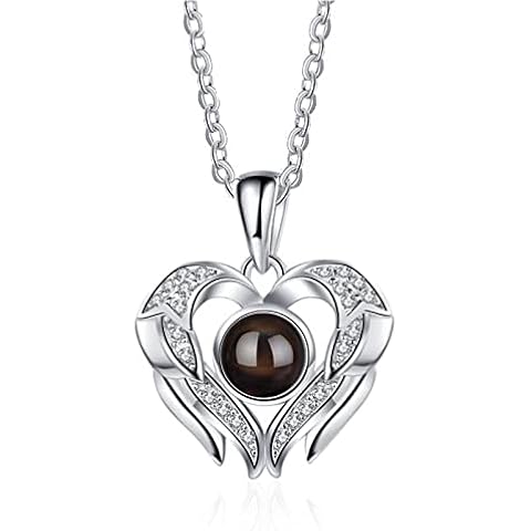 JEWAB Gifts for Mum - Projection Necklace for Women Mum, 100 Languages I Love You S925 Sterling Silver Necklace for Mum, Romantic Gift for Wife│Anniversary Christmas Birthday Jewellery Gift for Her Cover