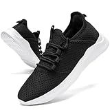 LANGFEUU Mens Tennis Gym Shoes Lightweight Breathable Running Workout Shoes Non-Slip Fashion for Walking Work Travel Black-White 11