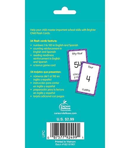 Carson Dellosa Bilingual Number Flash Cards, Phonics and Math Flashcards for Kids Ages 5 and Up Covering 1 to 100 in Spanish and English, Educational Games for ESL Learners