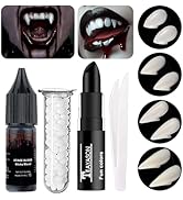 Go Ho Vampire Fangs Teeth and Fake Blood Makeup,Sticky Edible Blood,Black Lipstick,4 Pairs 4 Size...