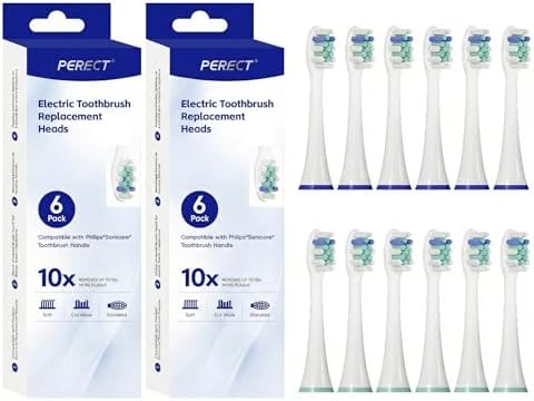 PERECT Soft Replacement Toothbrush Heads 12-Pack for Philips Sonicare Click-On Models – Fits 4100, 5100, 6100, 9023, W Optimal Plaque Control, Not Compatible with Essence/E-Series or Philips One