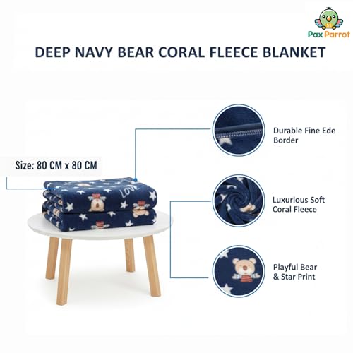 Image of Ultra-Soft Baby Hooded Blanket | Newborn Baby Wrapping | Coral Fleece Material Hypoallergenic | Towel Cum Blanket with Teddy Design (0-3Years)|