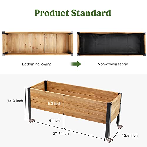 Oiprtgfj Wood Rectangular Garden Planter Box With Wheel Raised Garden Bed Outdoor,Planters For Outdoor Plants 37 * 13 * 15 Elevated Planter Box For Herbs Vegetables Flowers Outdoor Patio Deck Balcony #TOP7