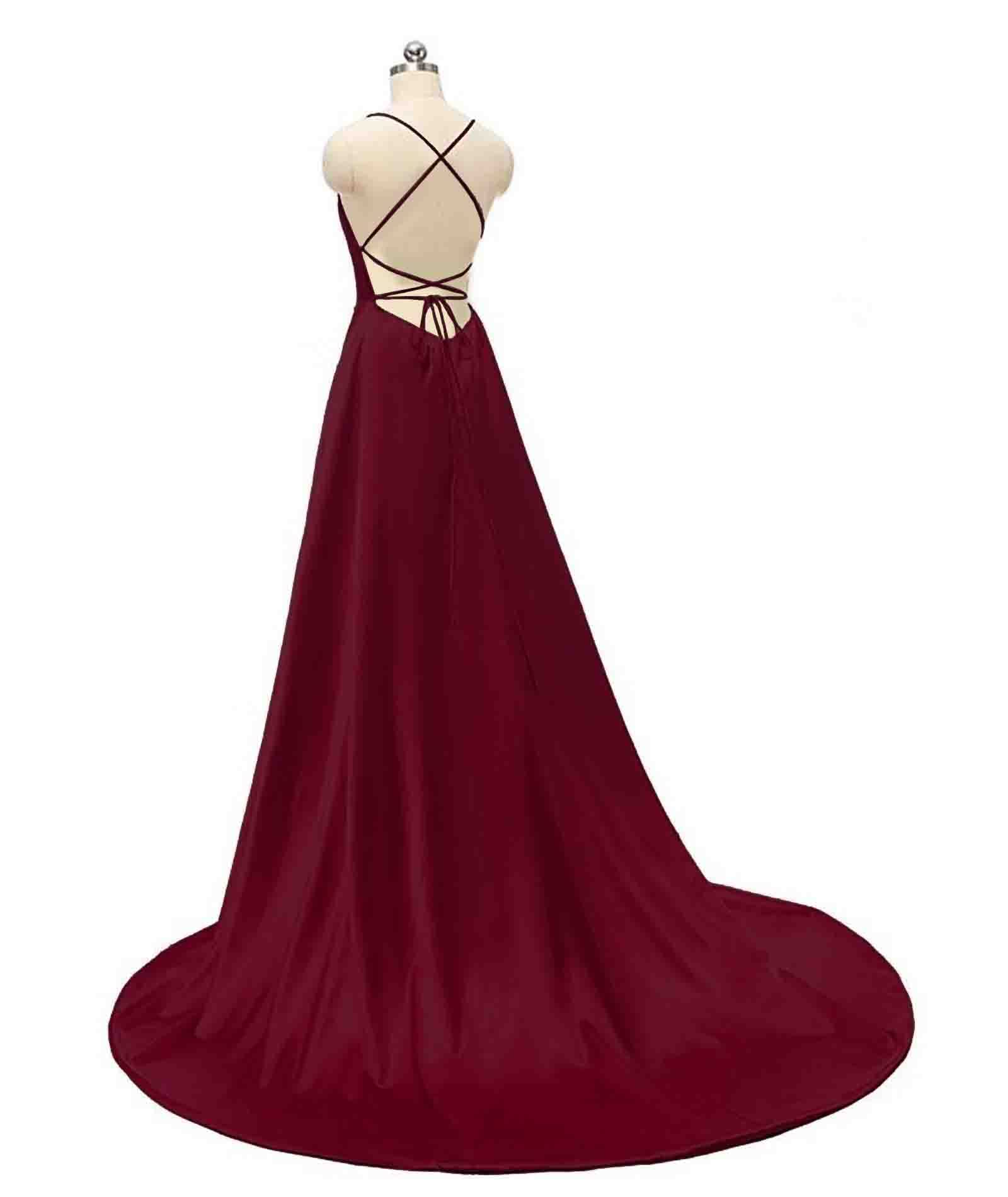 xxxiticat Abito da donna elegante, lungo, con tasche, in raso, linea ad A, senza spalline, abito da sera, sexy, con allacciatura al collo, spaghetti, lungo, da principessa, damigella d'onore