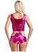 iiniim Womens Metallic Shiny Crop Top Vest Bustier with Adjustable Suspenders Hot Pants Rave Outfits Hot Pink 3X-Large