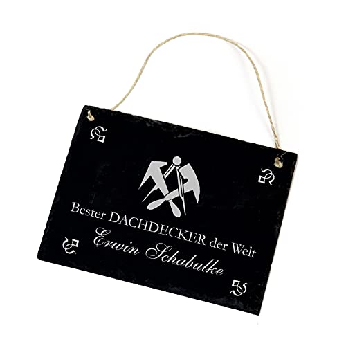 Dachdecker Schild Schiefer graviert - Bester Dachdecker der Welt - Schiefertafel mit Wunschnamen und Zunftzeichen Türschild 22x16cm | Dekolando