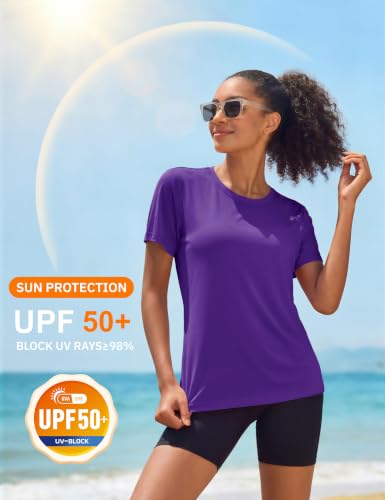 Image of MAGCOMSEN Women's Short Sleeve T-Shirts UPF 50+ Sun Protection Shirts Quick Dry Athletic Running Workout Tops Rash Guard