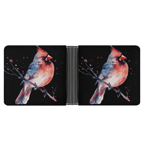 Cardinal Songbird Watercolor Funny Men's Slim Bifold Wallet with Multiple Card Slots Front Pocket Purse