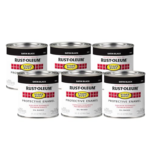 Image of Rust-Oleum Stops Rust Brush On Protective Enamel Paint, Satin Black | Rust and Corrosion Resistant, Indoor and Outdoor Durability, Beautiful Finish on Metal, Wood and More, Half Pint, 6 Pack