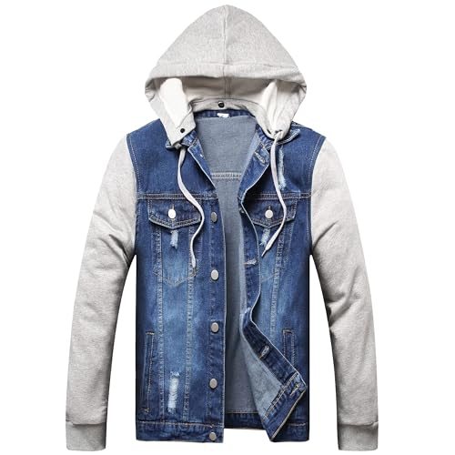 LZLER Hoodie Jean Jacket for Men Casual Slim Fit Men's Denim Jacket with Hood