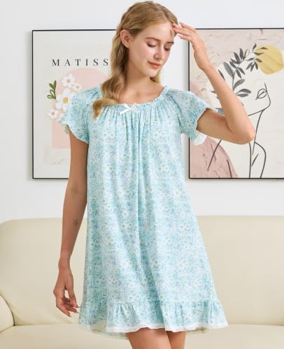 Image of Nanxson Women's Cotton Nightgown Short Sleeve Sleepwear Vintage Nightshirt
