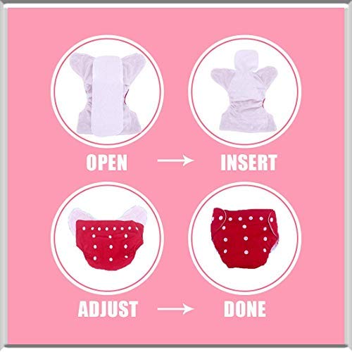 Image of Chinmay Kids Baby's All in One Washable Reusable Adjustable Cloth 2 Diapers with 4 Inserts (Multi Colour, 0-24 months)