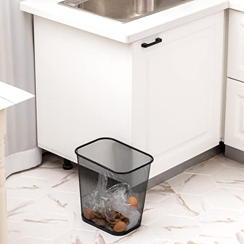 Image of Nuanchu 6 Pcs Mesh Square Trash Cans 4 Gallons Wire Wastebasket for Home Black Metal Office Garbage Cans Rectangular Trash Bin for Kitchen Bathroom Bedroom, 11.7 x 8.5 x 11.8 Inch (Black)