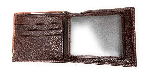 Western Men's Leather Longhorn Floral Tooled Laser Cut Lone Star Short Wallet in 8 colors (Coffee/Beige) Coffee/Beige3