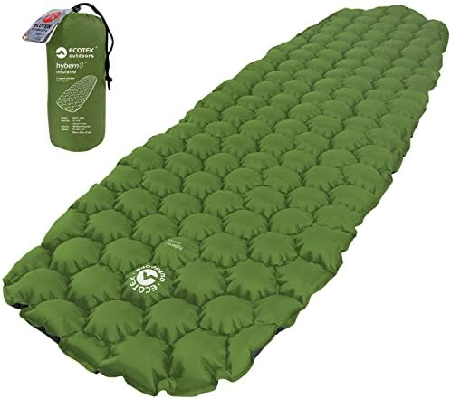 Ecotek Outdoors Insulated Hybern8 4 Season Ultralight Inflatable Sleeping Pad with Contoured FlexCell Design - Easy, Comfortable, Light, Durable, Hammock Approved - Sub Zero Temp Rating [Evergreen]